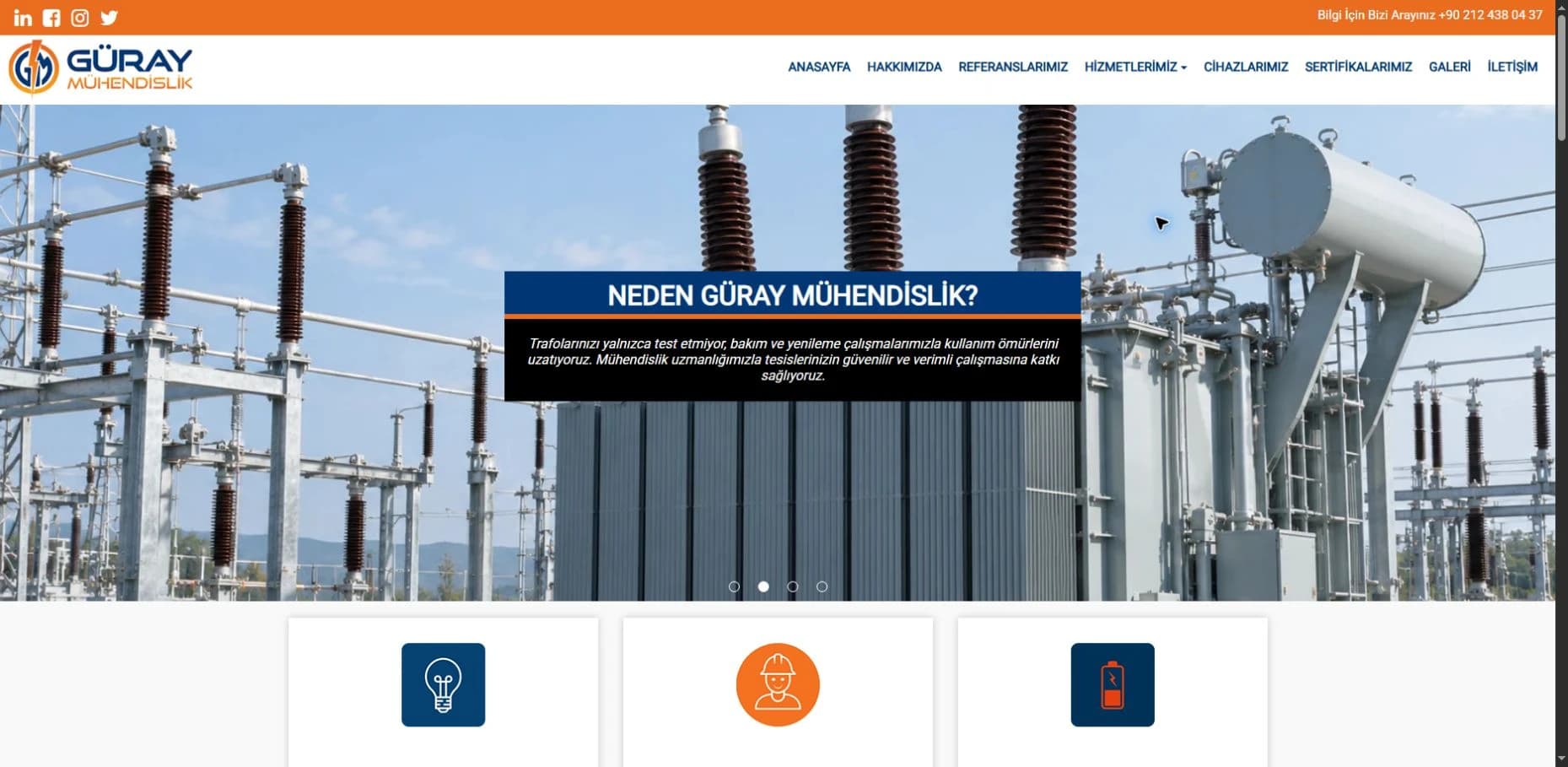 Güray Elektrik web sitesinin ana sayfa ekran görüntüsü