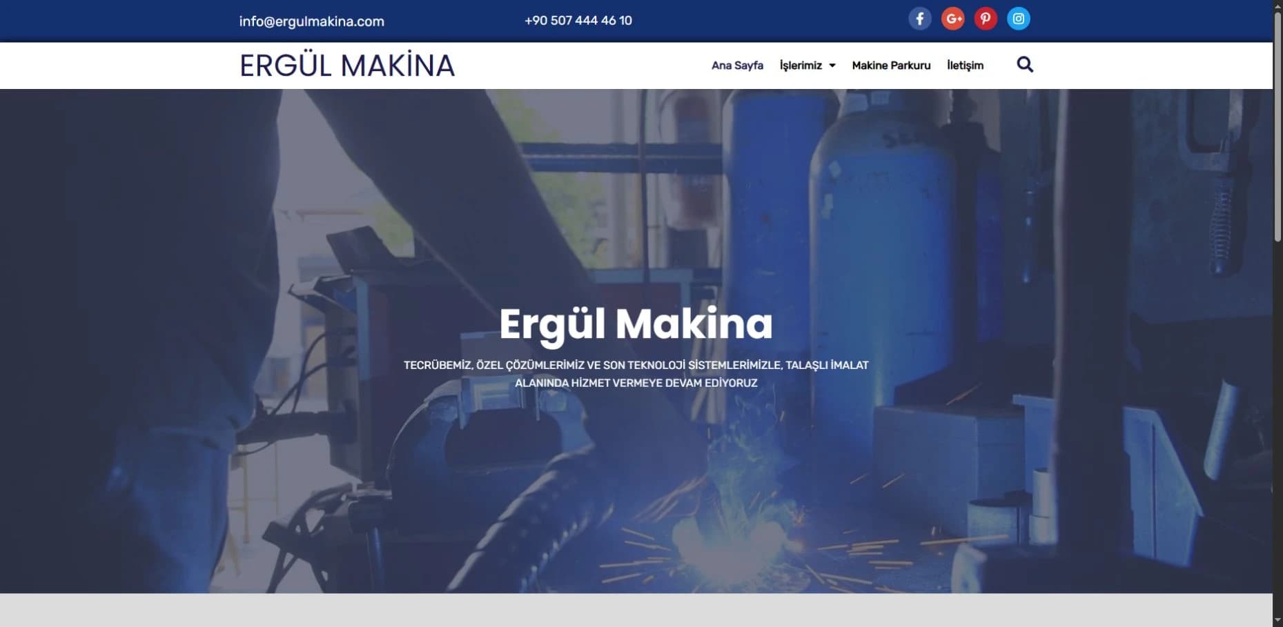 Ergül Makina web sitesinin ana sayfa ekran görüntüsü