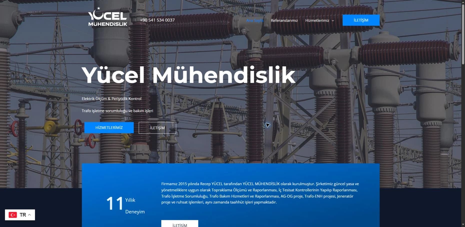 Recep Yücel Mühendislik web sitesinin ana sayfa ekran görüntüsü